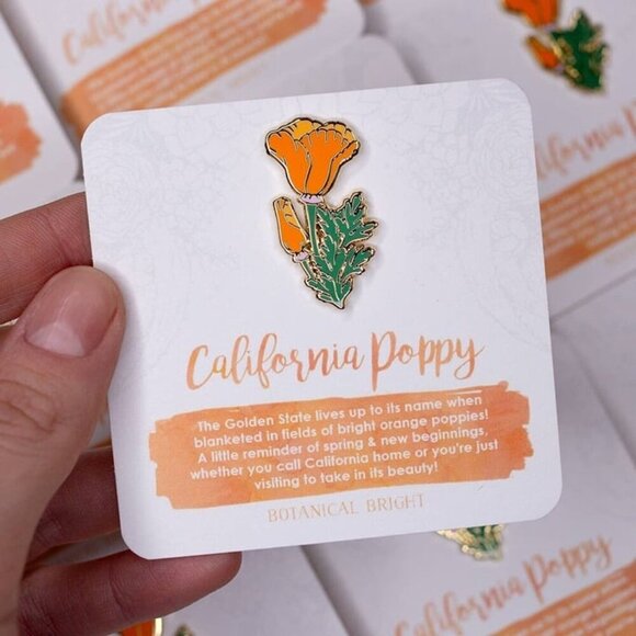 California Poppy Enamel Pin (Version 2) -‎ California State Flower Brooch - Picture 2 of 3